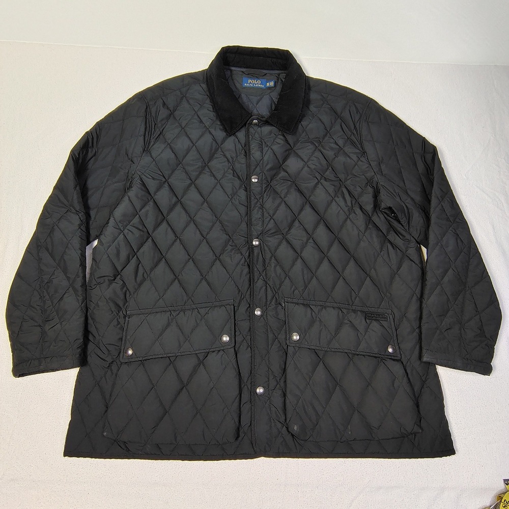 Polo Ralph Lauren Quilted Jacket Mens 3XLT Black Corduroy Collar Leather‎ Trim